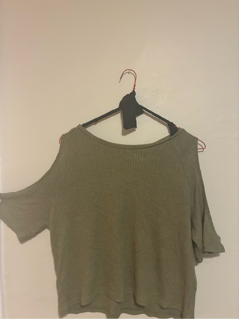 Olive Green Ribbed Short Sleeve Top